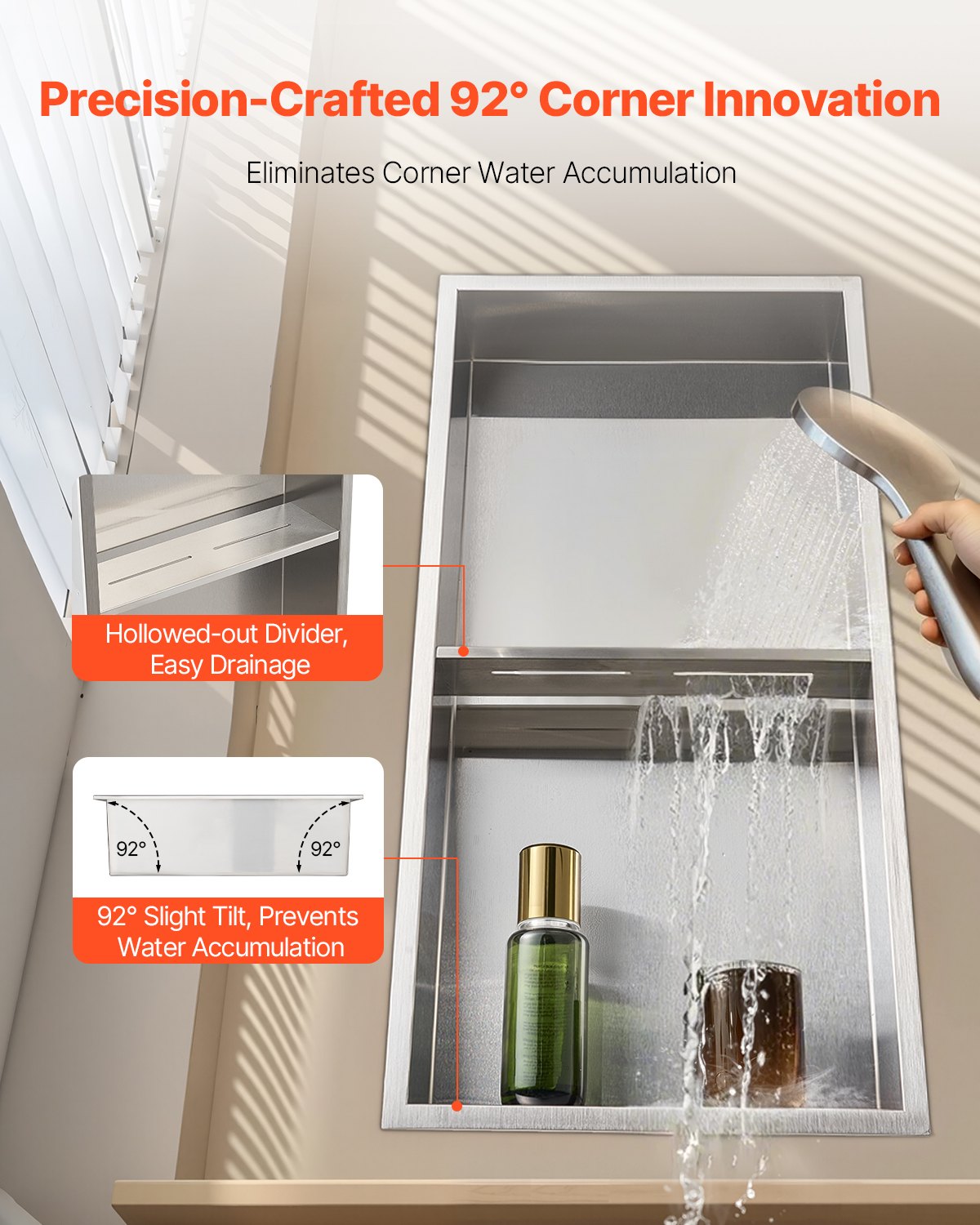 Shower Niche, 33.0 x 63.5 x 10.2 cm Recessed Wall Niche Double-layer, with Hollowed-out Divider, Heavy-duty V952-BXGLYBKYS2C198038001V0