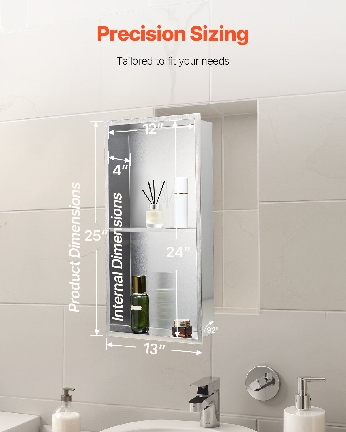 Shower Niche, 33.0 x 63.5 x 10.2 cm Recessed Wall Niche Double-layer, with Hollowed-out Divider, Heavy-duty V952-BXGLYBKYS2C198038001V0