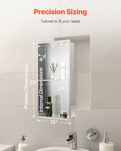 Shower Niche, 33.0 x 63.5 x 10.2 cm Recessed Wall Niche Double-layer, with Hollowed-out Divider, Heavy-duty V952-BXGLYBKYS2C198038001V0