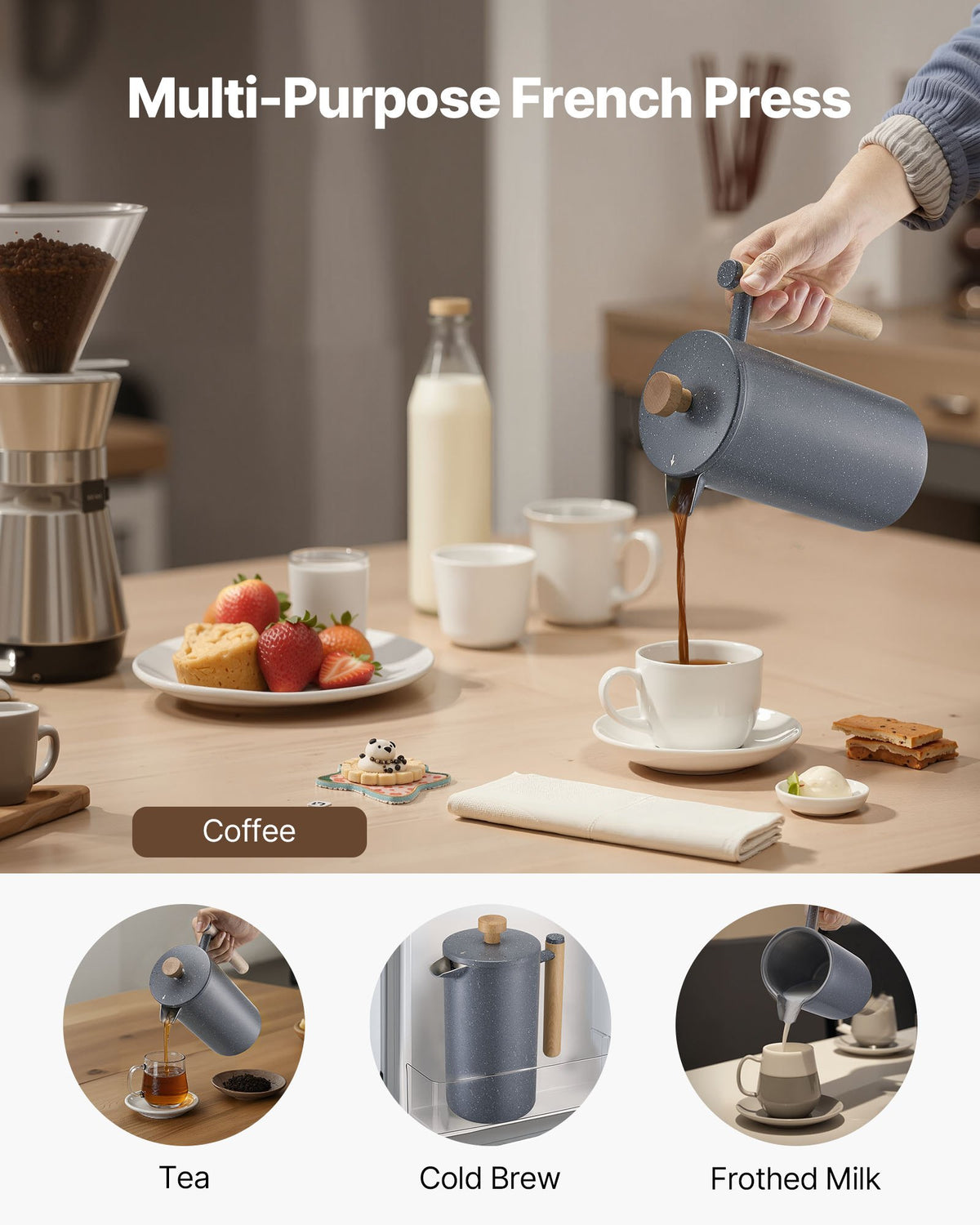 French Press Coffee Maker, 1 Liter Stainless Steel Coffee Press Tea Maker with Filter, Large Double Wall V952-BXGPTKFYHBXGCDHOU001V0