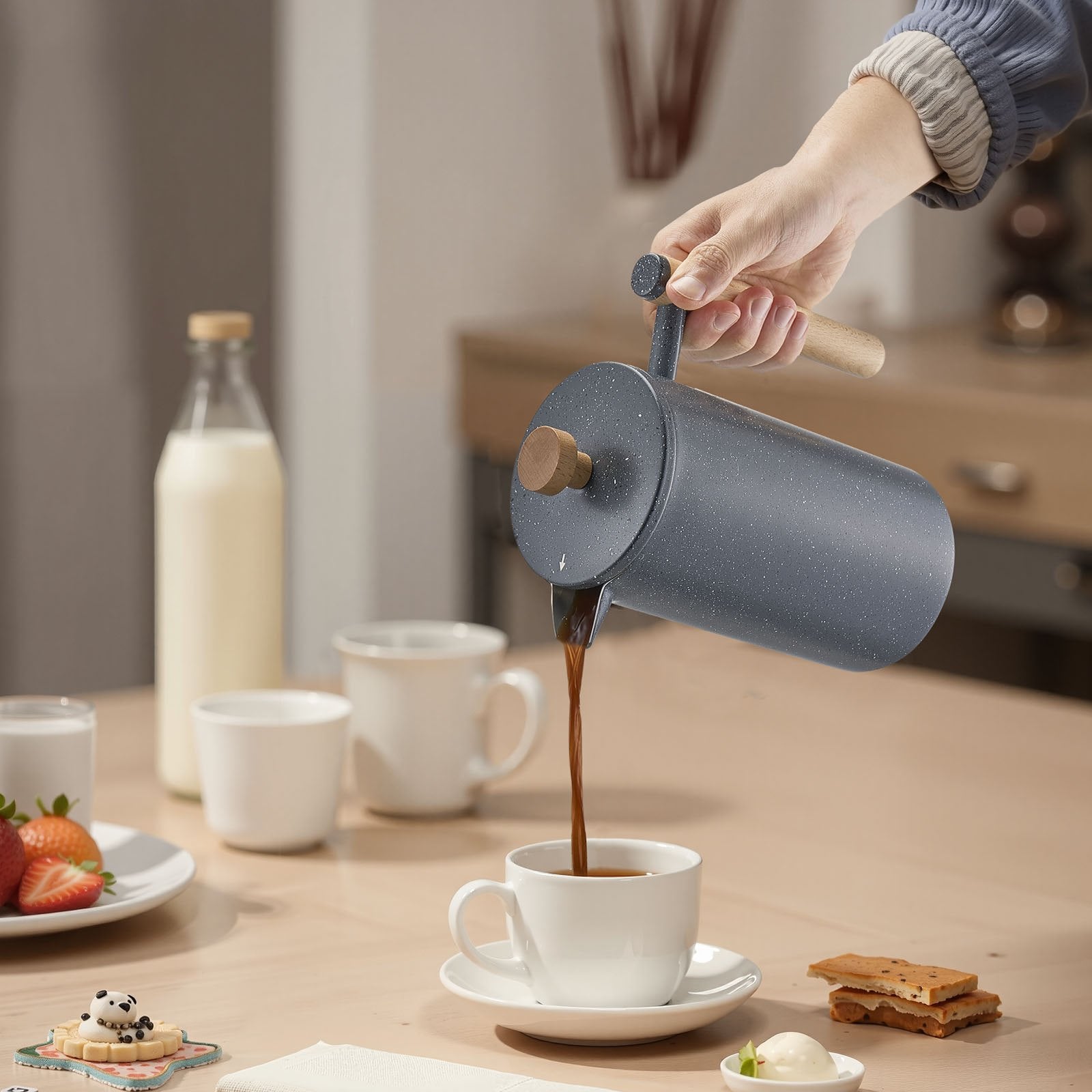 French Press Coffee Maker, 1 Liter Stainless Steel Coffee Press Tea Maker with Filter, Large Double Wall V952-BXGPTKFYHBXGCDHOU001V0