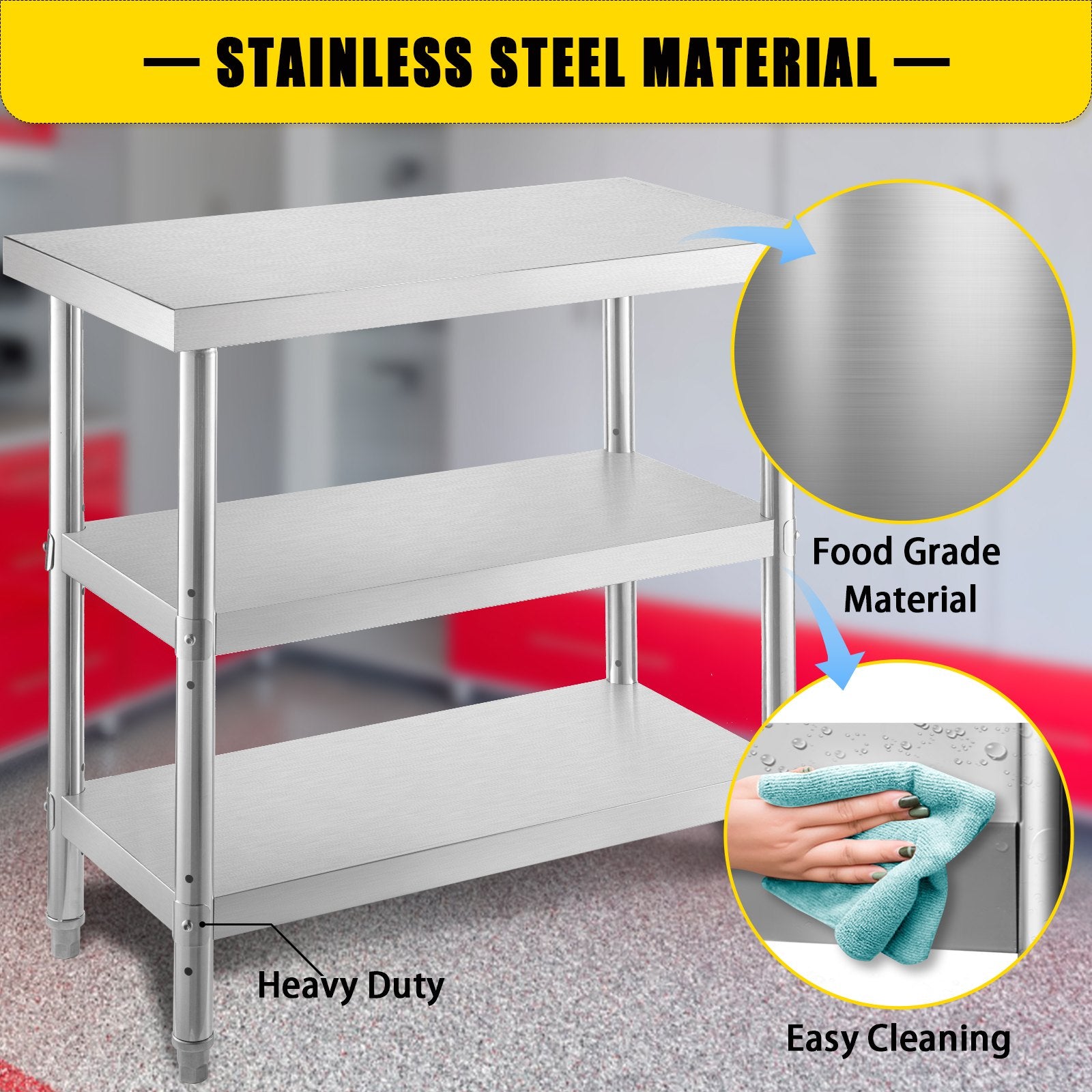 Stainless Steel Prep Table, 1520x450x855 mm Commercial Stainless Steel Table, 2 Adjustable Undershelf BBQ V952-BXGSCDJ6014INTM79V0