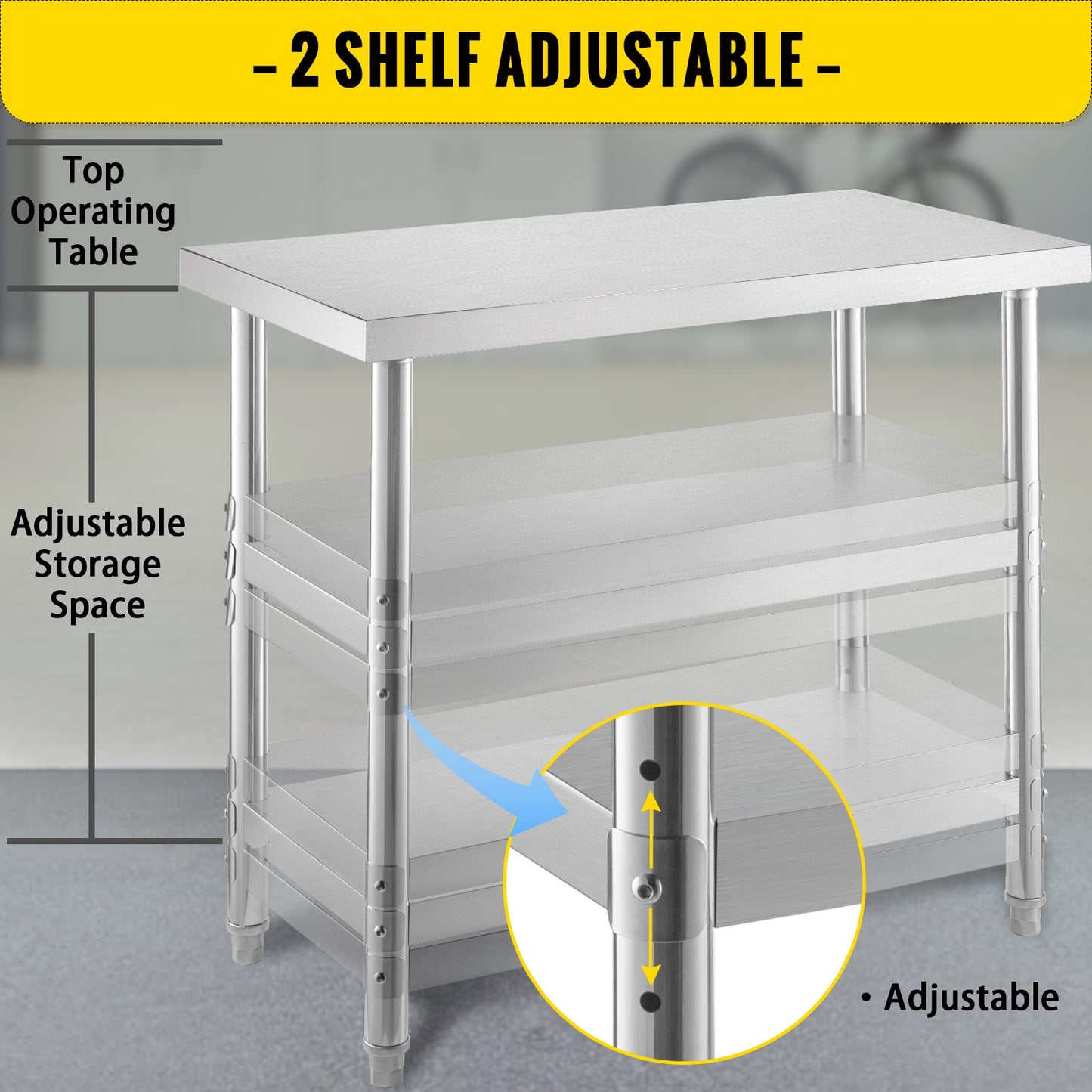 Stainless Steel Prep Table, 1520x450x855 mm Commercial Stainless Steel Table, 2 Adjustable Undershelf BBQ V952-BXGSCDJ6014INTM79V0