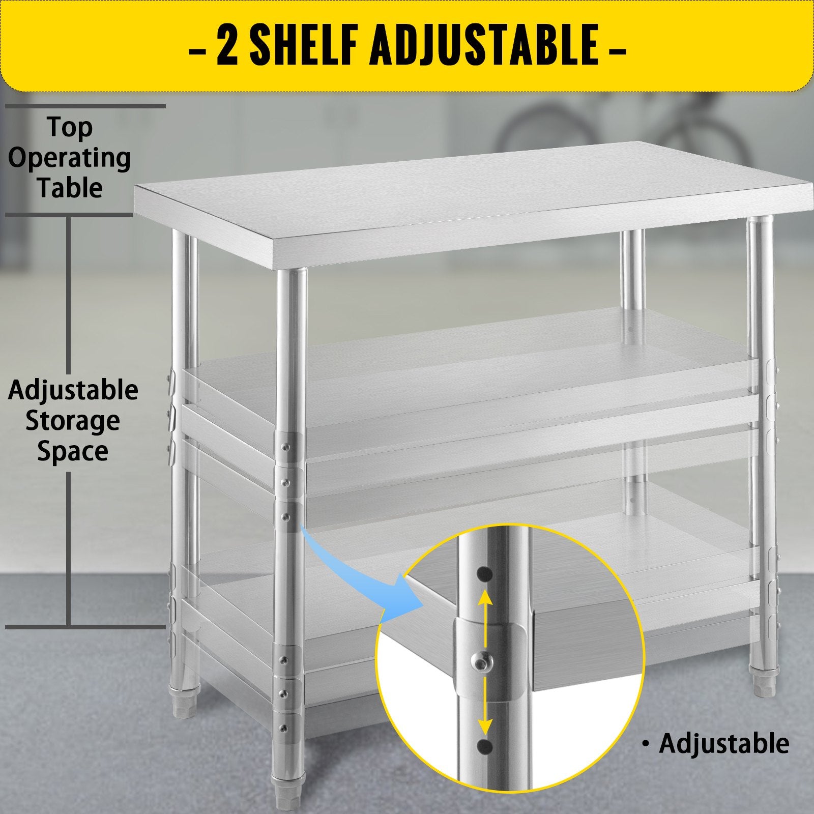 Stainless Steel Prep Table, 1520x450x855 mm Commercial Stainless Steel Table, 2 Adjustable Undershelf BBQ V952-BXGSCDJ6014INTM79V0