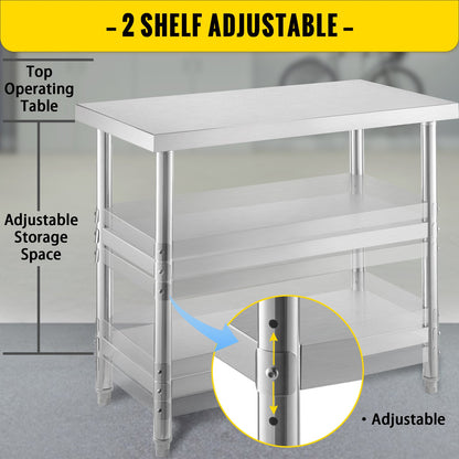 Stainless Steel Prep Table, 1520x450x855 mm Commercial Stainless Steel Table, 2 Adjustable Undershelf BBQ V952-BXGSCDJ6014INTM79V0