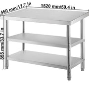 Stainless Steel Prep Table, 1520x450x855 mm Commercial Stainless Steel Table, 2 Adjustable Undershelf BBQ V952-BXGSCDJ6014INTM79V0
