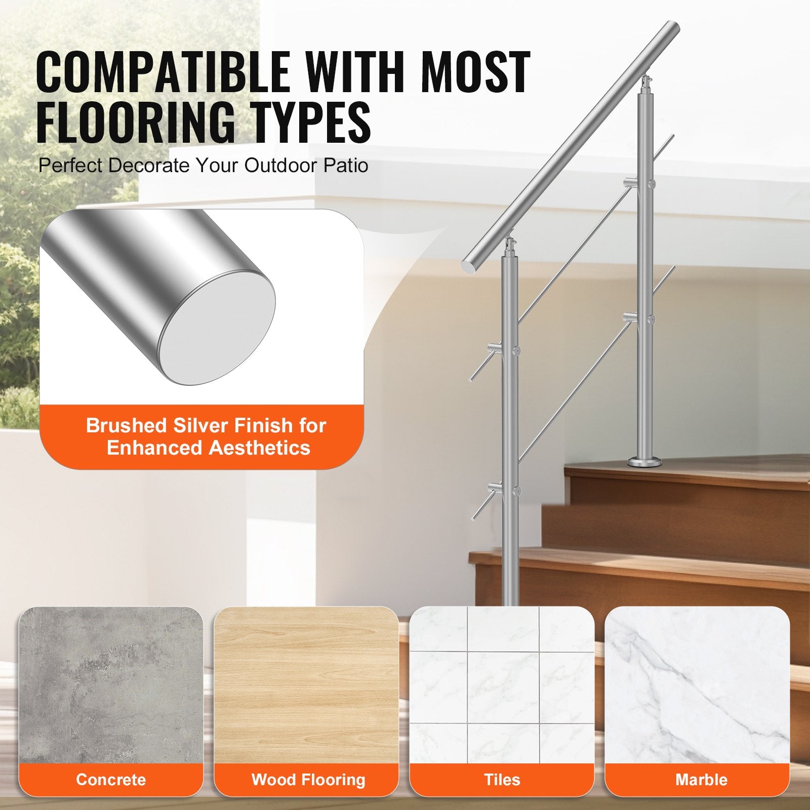 39.4in Handrails for Outdoor Steps 2 Crossbars Staircase for Porch Deck V952-BXGSLZFS100CZ97QUV0