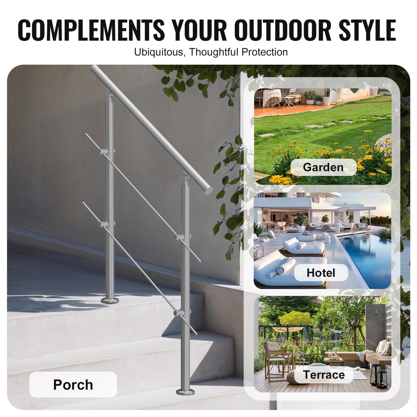 39.4in Handrails for Outdoor Steps 2 Crossbars Staircase for Porch Deck V952-BXGSLZFS100CZ97QUV0