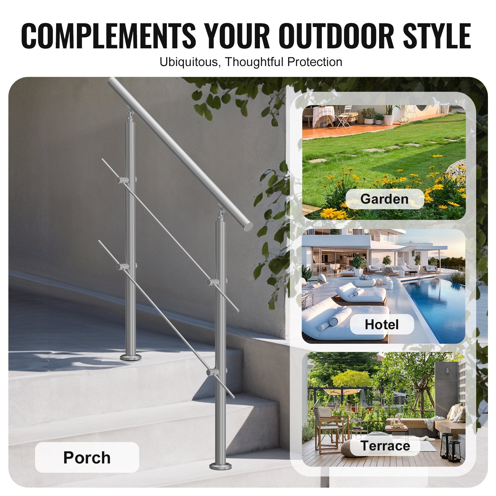 39.4in Handrails for Outdoor Steps 2 Crossbars Staircase for Porch Deck V952-BXGSLZFS100CZ97QUV0