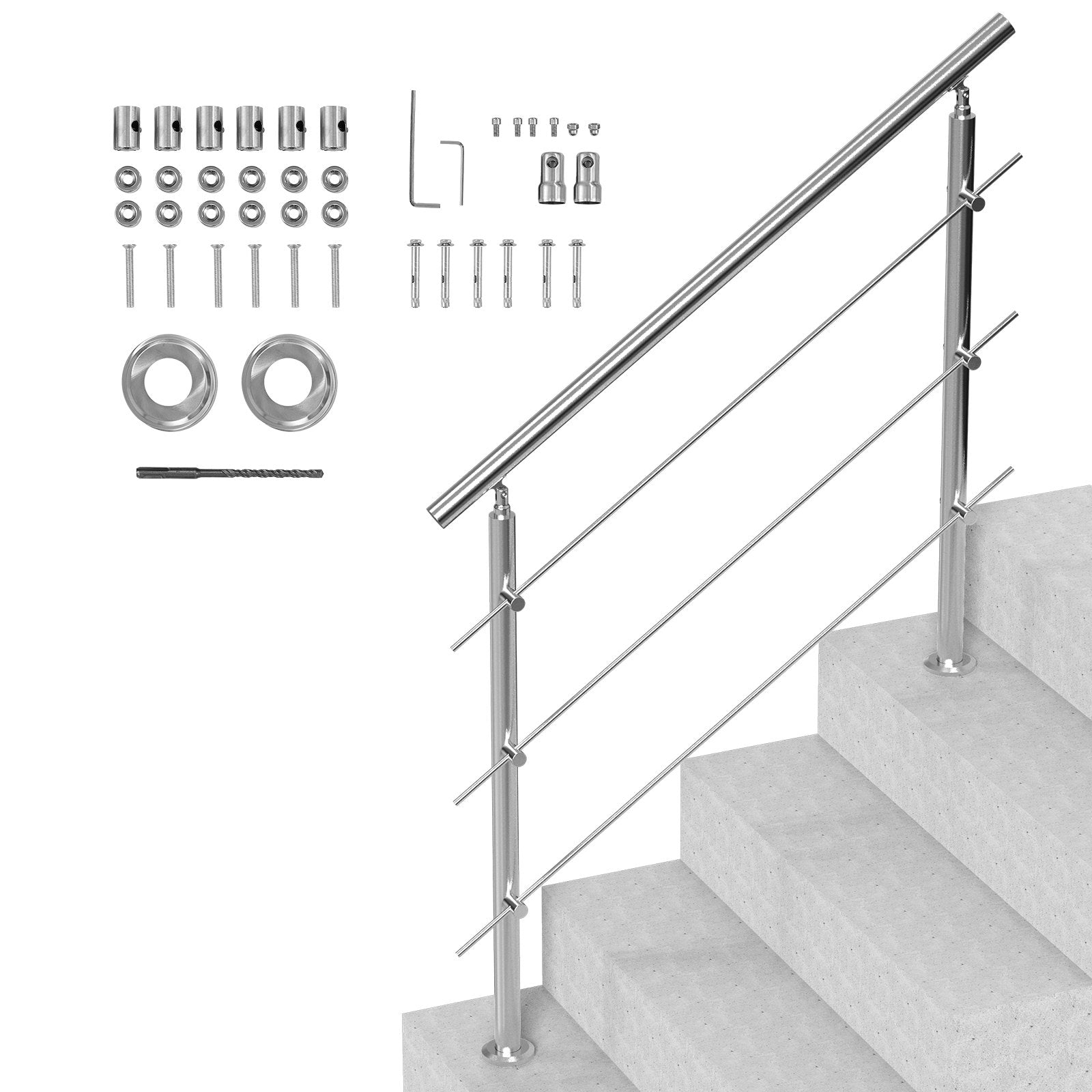 47.2in Handrails for Outdoor Steps 3 Crossbars Staircase for Porch Deck V952-BXGSLZFS120CCRS3EV0