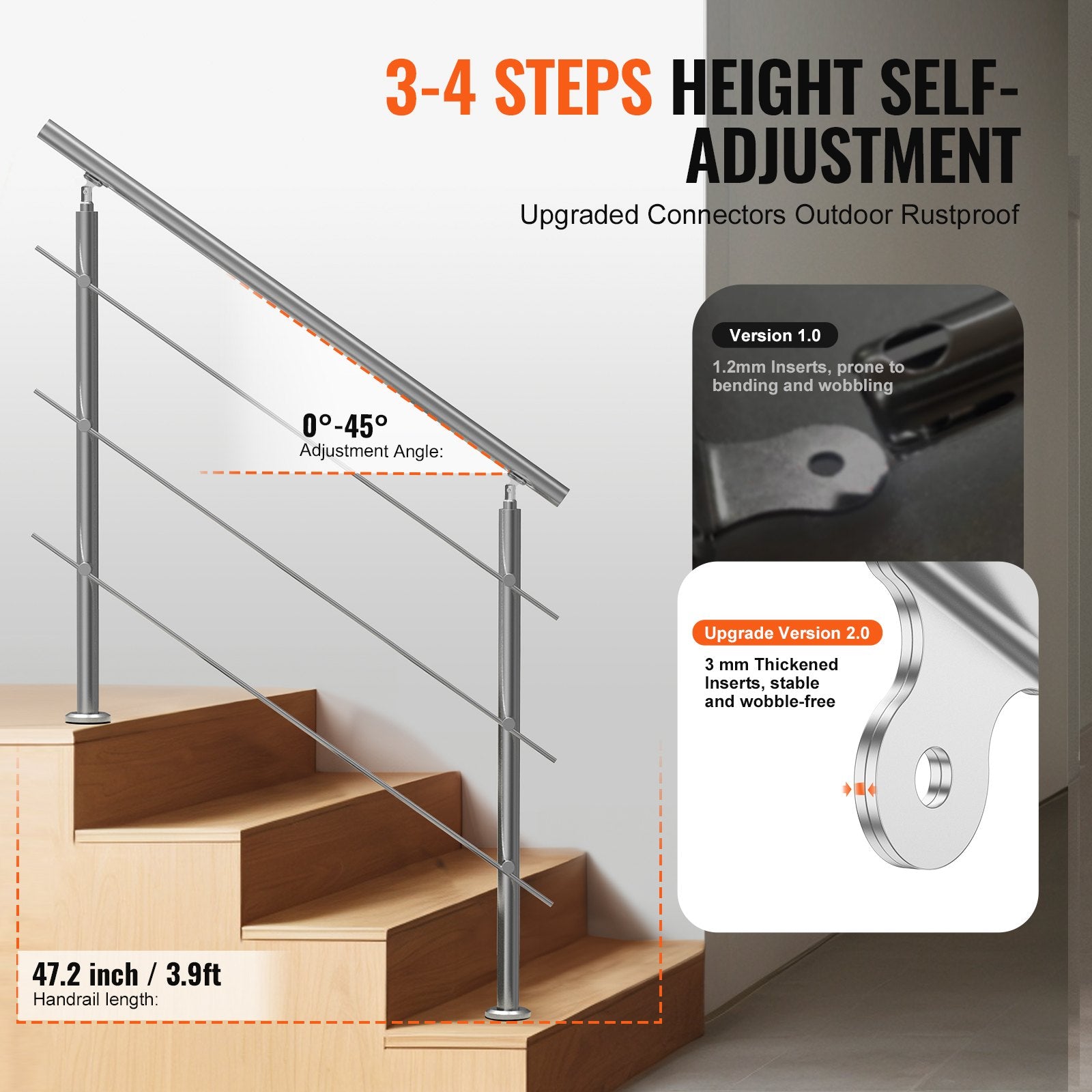 47.2in Handrails for Outdoor Steps 3 Crossbars Staircase for Porch Deck V952-BXGSLZFS120CCRS3EV0