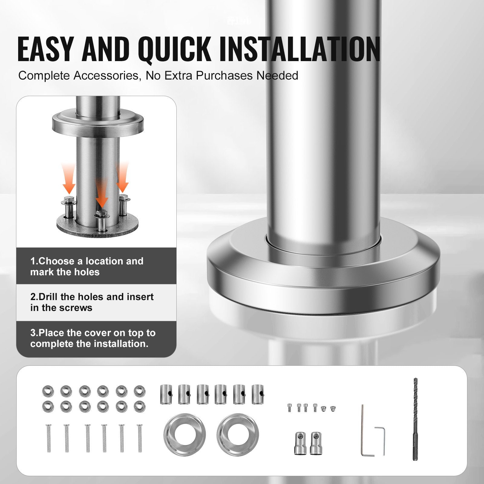47.2in Handrails for Outdoor Steps 3 Crossbars Staircase for Porch Deck V952-BXGSLZFS120CCRS3EV0