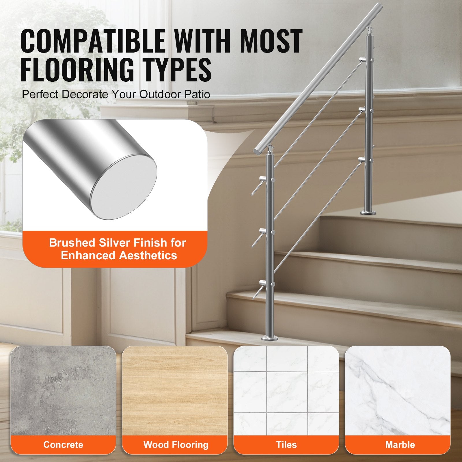 47.2in Handrails for Outdoor Steps 3 Crossbars Staircase for Porch Deck V952-BXGSLZFS120CCRS3EV0