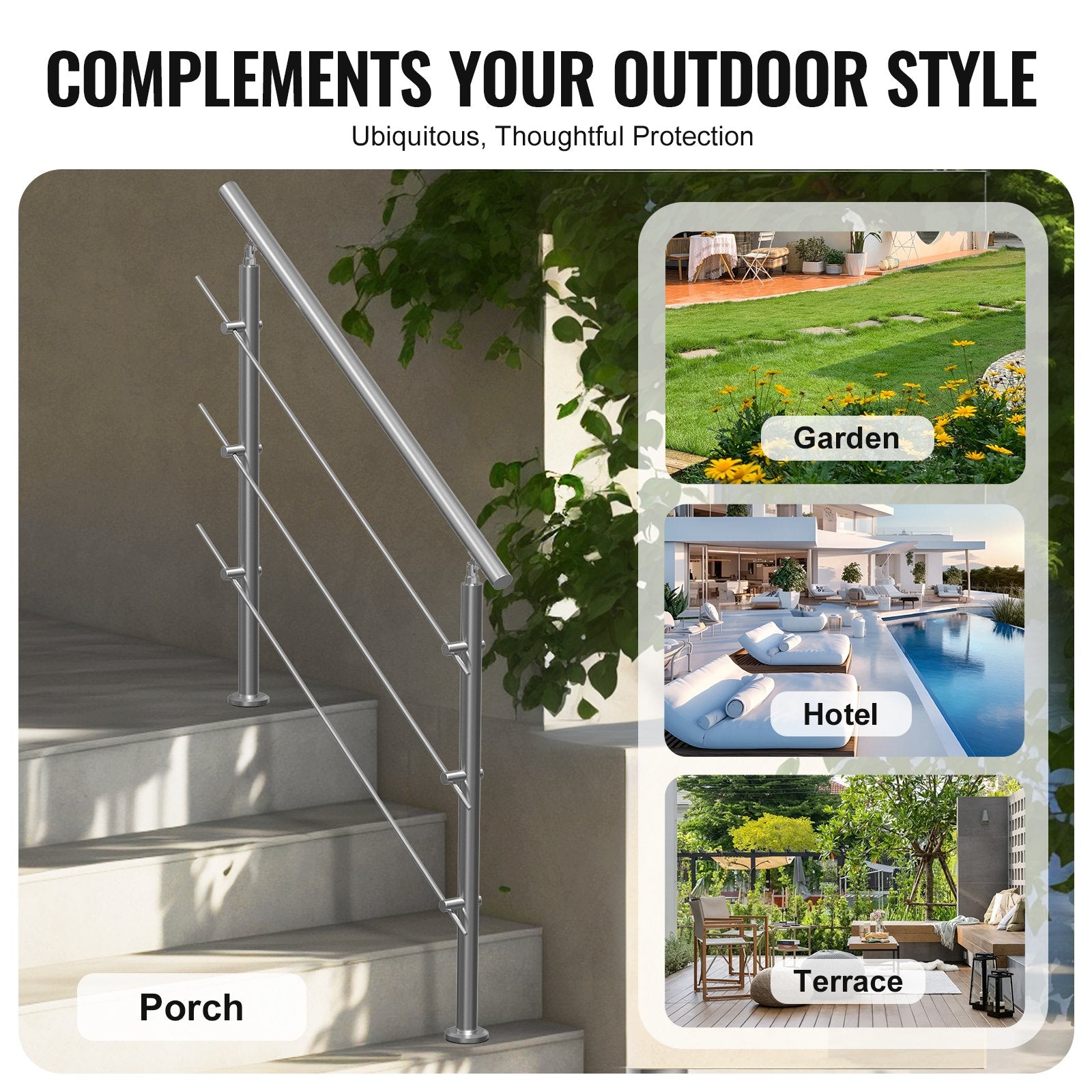 47.2in Handrails for Outdoor Steps 3 Crossbars Staircase for Porch Deck V952-BXGSLZFS120CCRS3EV0