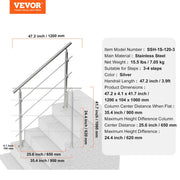 47.2in Handrails for Outdoor Steps 3 Crossbars Staircase for Porch Deck V952-BXGSLZFS120CCRS3EV0
