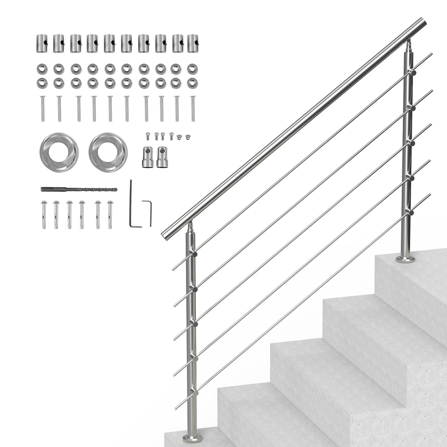 59in Handrails for Outdoor Steps 5 Crossbars Staircase for Porch Deck V952-BXGSLZFS150C5SAPEV0