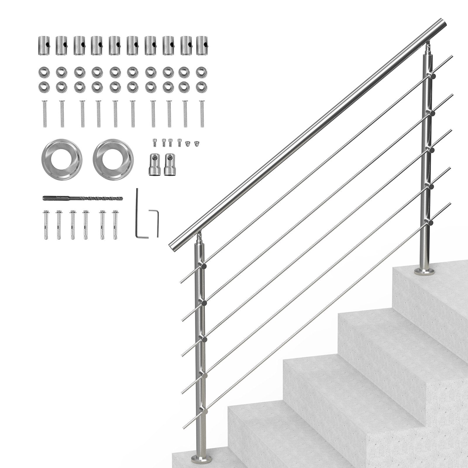 59in Handrails for Outdoor Steps 5 Crossbars Staircase for Porch Deck V952-BXGSLZFS150C5SAPEV0