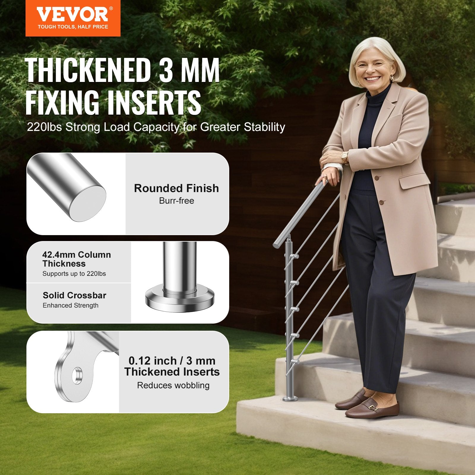 59in Handrails for Outdoor Steps 5 Crossbars Staircase for Porch Deck V952-BXGSLZFS150C5SAPEV0