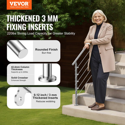 59in Handrails for Outdoor Steps 5 Crossbars Staircase for Porch Deck V952-BXGSLZFS150C5SAPEV0