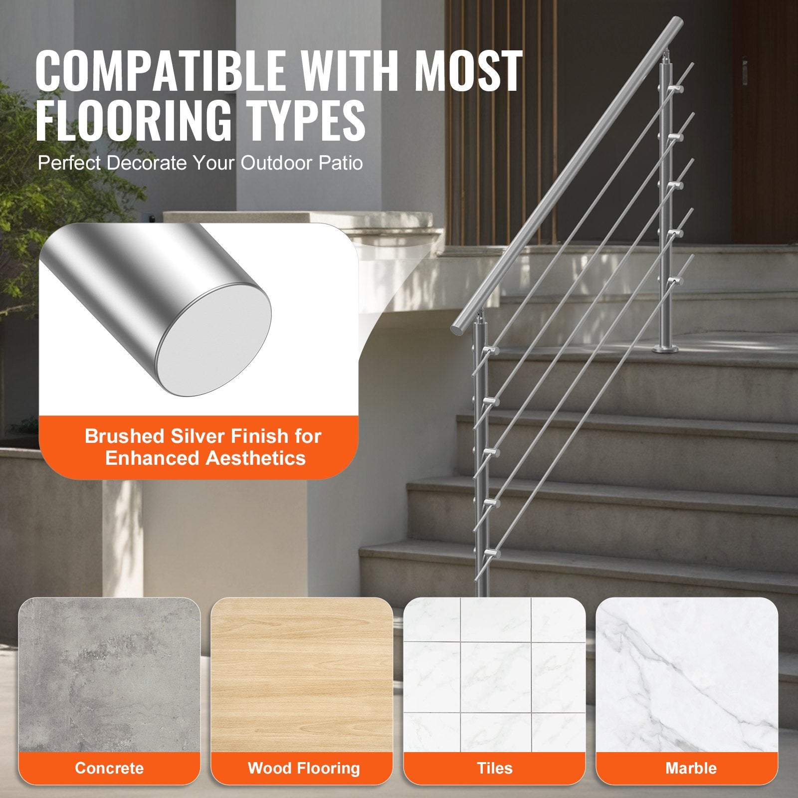 59in Handrails for Outdoor Steps 5 Crossbars Staircase for Porch Deck V952-BXGSLZFS150C5SAPEV0