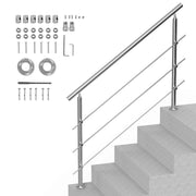 Handrails for Outdoor Steps, 59 in Length 3 Crossbars Stair Hand Rail Kit, Transitional Stainless Steel V952-BXGSLZFS150CBU3NGV0