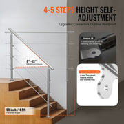 Handrails for Outdoor Steps, 59 in Length 3 Crossbars Stair Hand Rail Kit, Transitional Stainless Steel V952-BXGSLZFS150CBU3NGV0