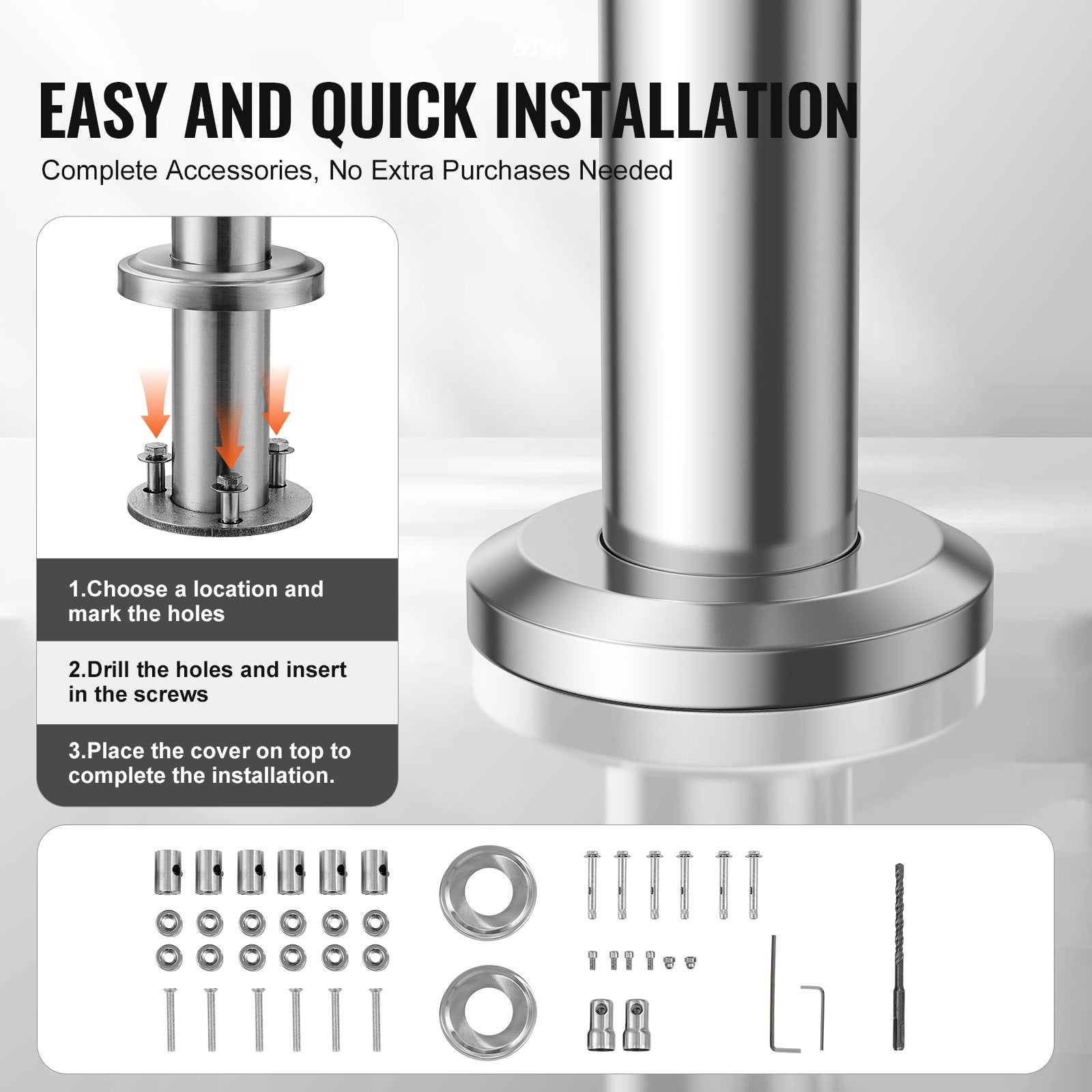 Handrails for Outdoor Steps, 59 in Length 3 Crossbars Stair Hand Rail Kit, Transitional Stainless Steel V952-BXGSLZFS150CBU3NGV0