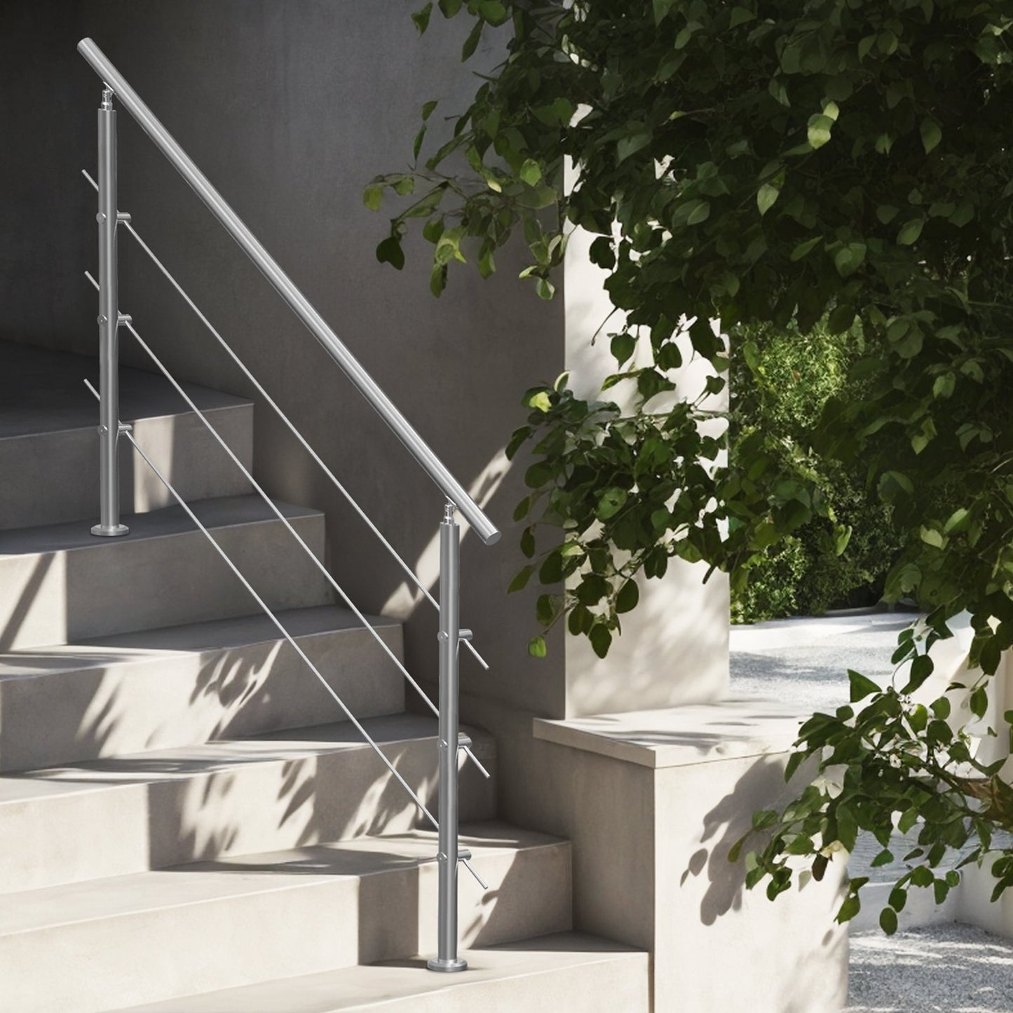 Handrails for Outdoor Steps, 59 in Length 3 Crossbars Stair Hand Rail Kit, Transitional Stainless Steel V952-BXGSLZFS150CBU3NGV0