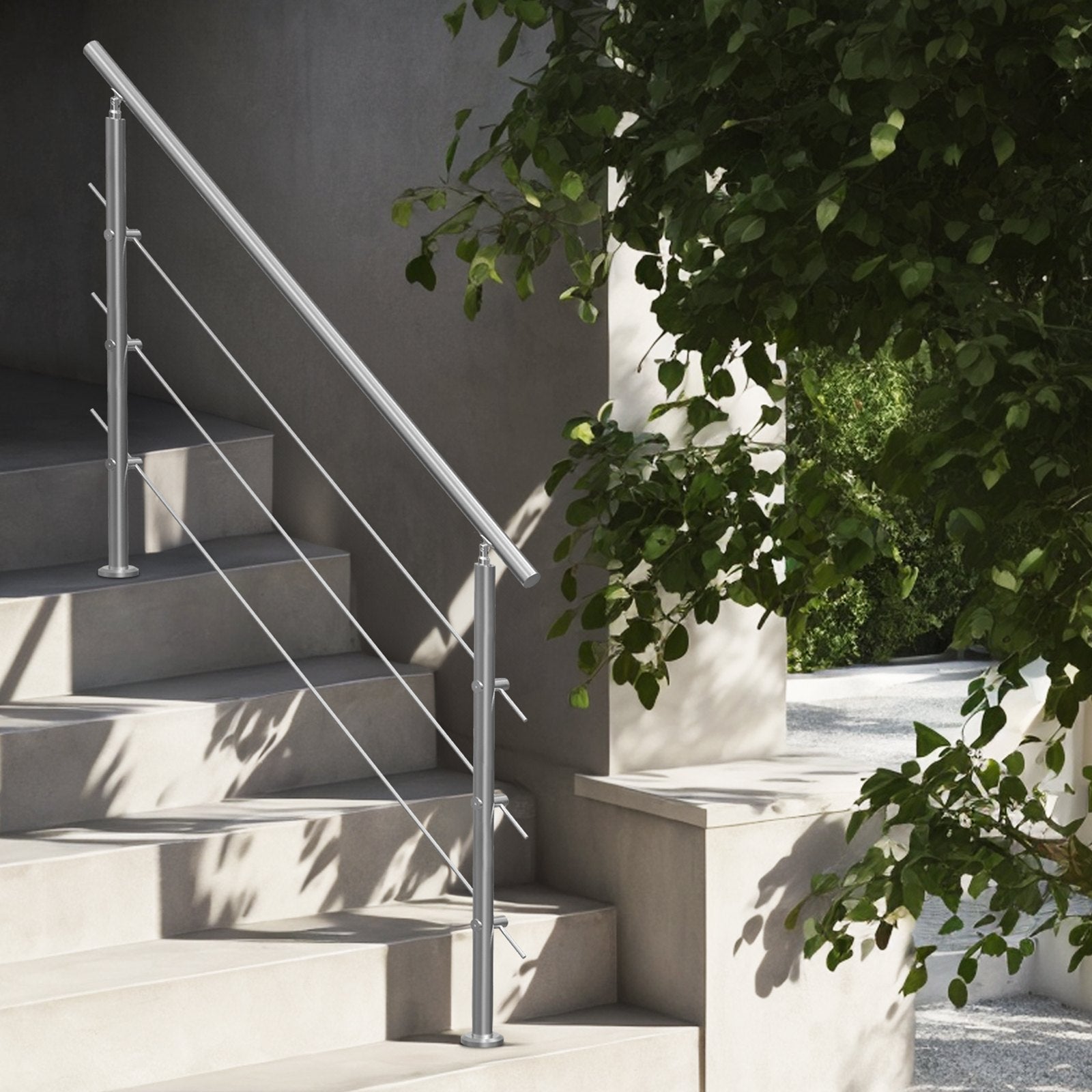 Handrails for Outdoor Steps, 59 in Length 3 Crossbars Stair Hand Rail Kit, Transitional Stainless Steel V952-BXGSLZFS150CBU3NGV0