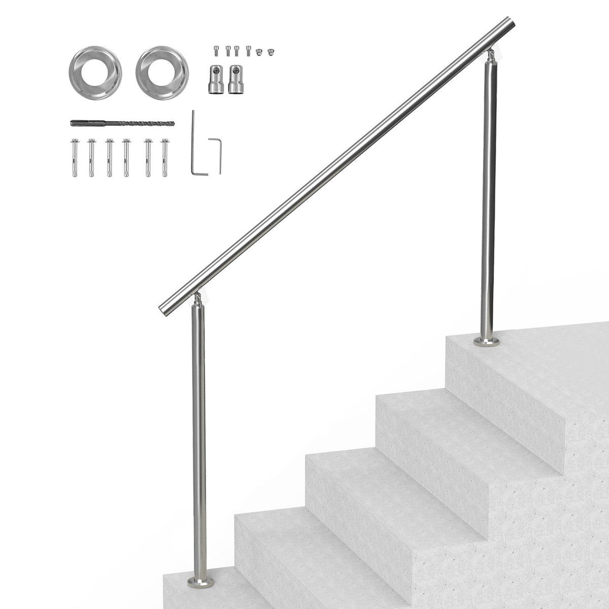 Handrails for Outdoor Steps, 59 in/ 150cm Length Stair Hand Rail Kit, Transitional Stainless Steel Railings V952-BXGSLZFS150CEE3Y3V0