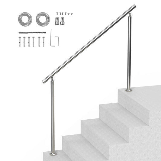 Handrails for Outdoor Steps, 59 in/ 150cm Length Stair Hand Rail Kit, Transitional Stainless Steel Railings V952-BXGSLZFS150CEE3Y3V0