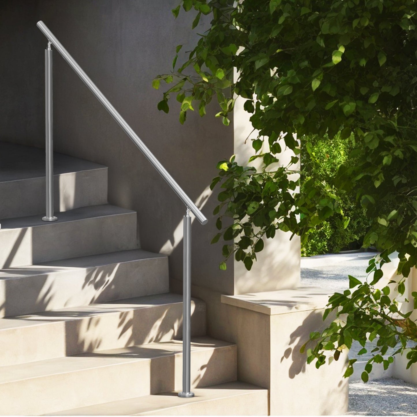 Handrails for Outdoor Steps, 59 in/ 150cm Length Stair Hand Rail Kit, Transitional Stainless Steel Railings V952-BXGSLZFS150CEE3Y3V0