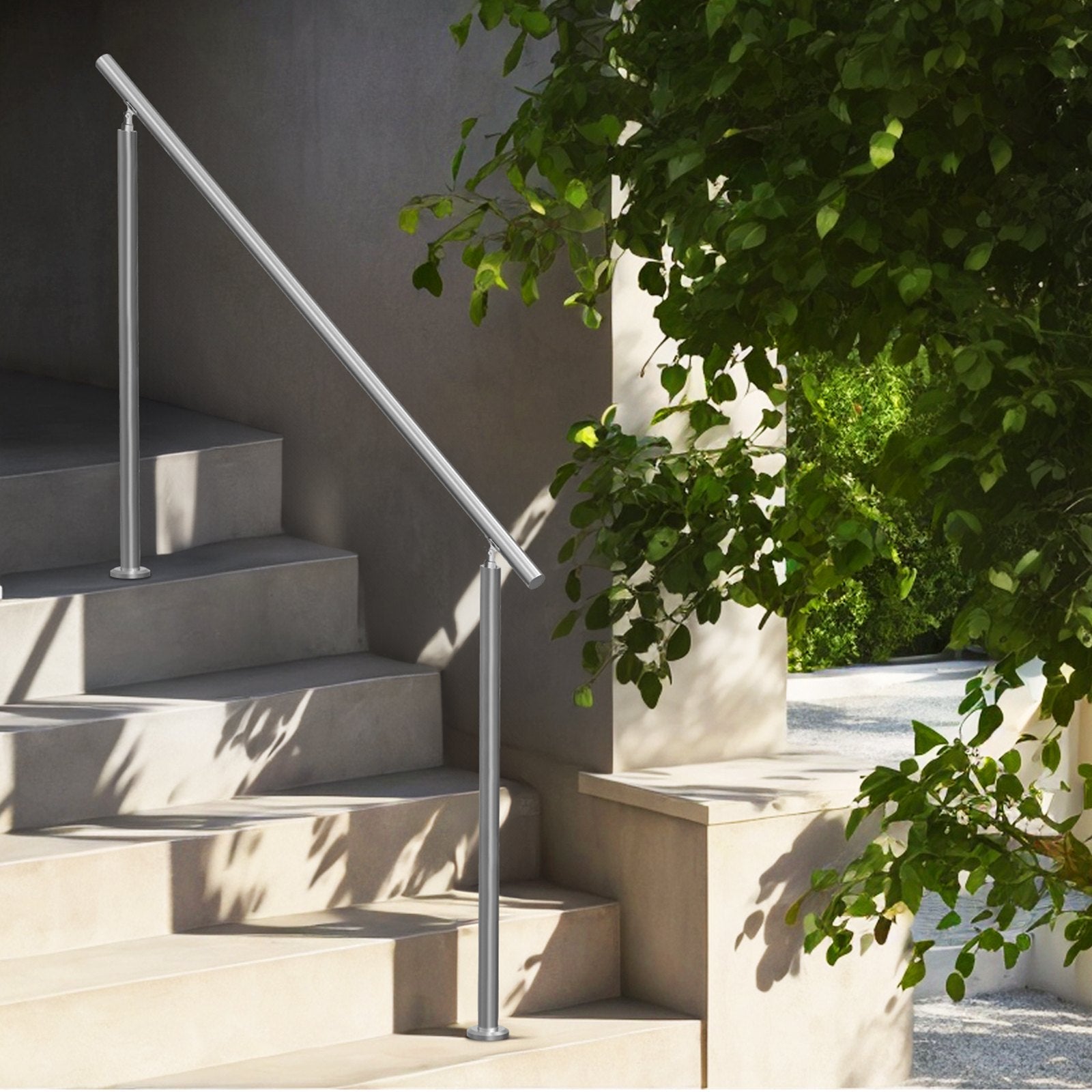 Handrails for Outdoor Steps, 59 in/ 150cm Length Stair Hand Rail Kit, Transitional Stainless Steel Railings V952-BXGSLZFS150CEE3Y3V0