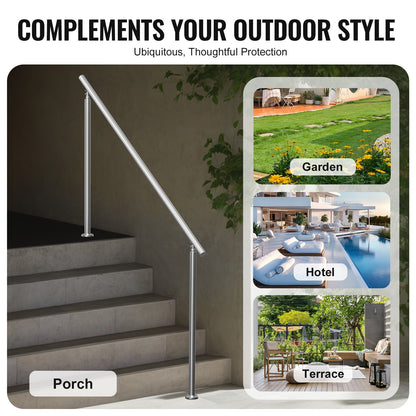 Handrails for Outdoor Steps, 70.9 in/ 180cm Length Stair Hand Rail Kit, Transitional Stainless Steel Railings V952-BXGSLZFS180C0LCPKV0