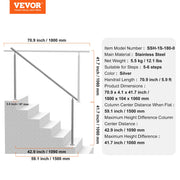 Handrails for Outdoor Steps, 70.9 in/ 180cm Length Stair Hand Rail Kit, Transitional Stainless Steel Railings V952-BXGSLZFS180C0LCPKV0