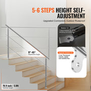 Handrails for Outdoor Steps, 70.9in Length 2 Crossbars Stair Hand Rail Kit, Transitional Stainless Steel V952-BXGSLZFS180CXMYZKV0