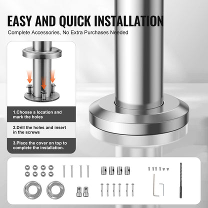 Handrails for Outdoor Steps, 70.9in Length 2 Crossbars Stair Hand Rail Kit, Transitional Stainless Steel V952-BXGSLZFS180CXMYZKV0