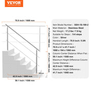 Handrails for Outdoor Steps, 70.9in Length 2 Crossbars Stair Hand Rail Kit, Transitional Stainless Steel V952-BXGSLZFS180CXMYZKV0