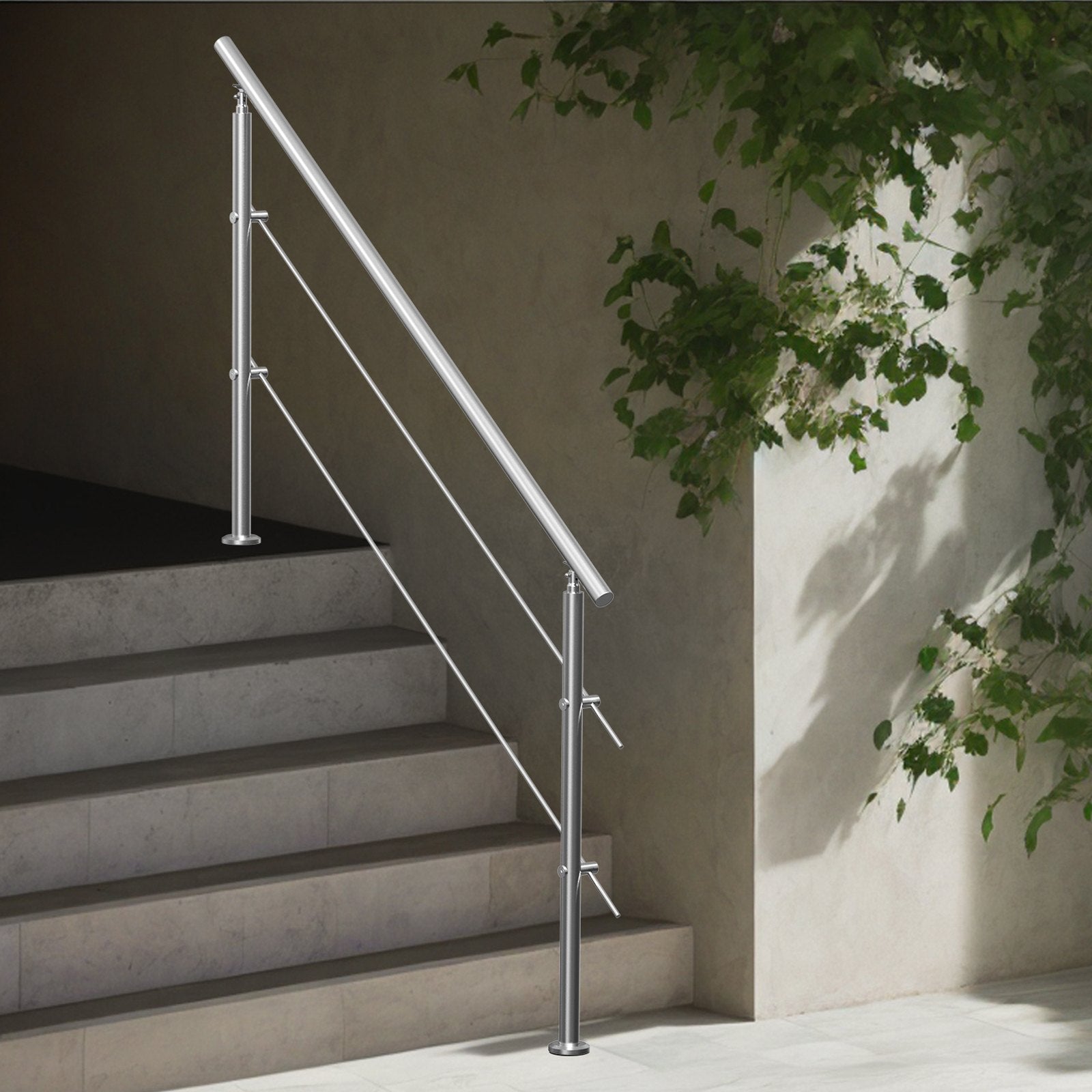 Handrails for Outdoor Steps, 70.9in Length 2 Crossbars Stair Hand Rail Kit, Transitional Stainless Steel V952-BXGSLZFS180CXMYZKV0