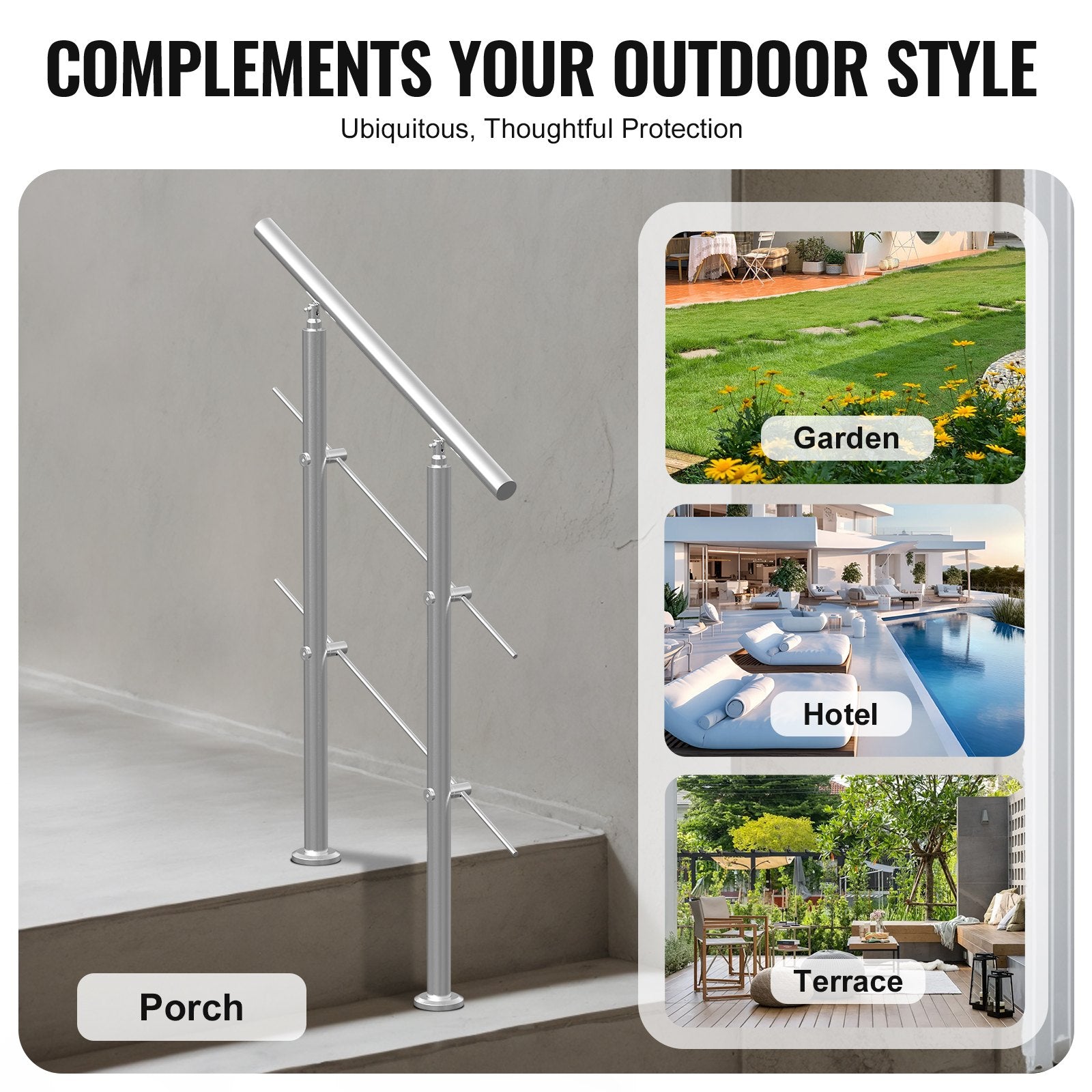 Handrails for Outdoor Steps, 31.5in Length 2 Crossbars Stair Hand Rail Kit, Transitional Stainless Steel V952-BXGSLZFS80CMSOHDTV0