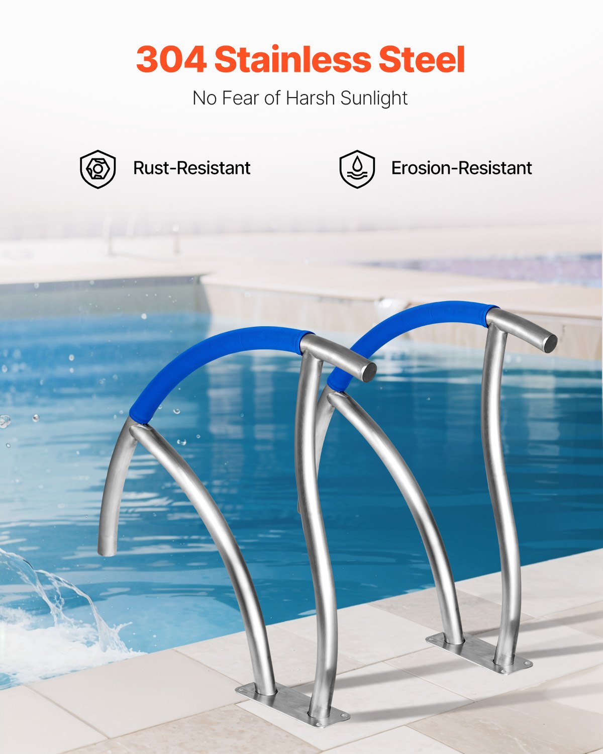 Pool Handrail, 30" x 30" Swimming Pool Stair Rail, 2 PCs Stainless Steel Stair Pool Hand Rail Rated 375lbs V952-BXGY30X302PCSXI6UV0