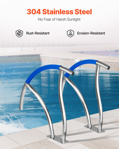 Pool Handrail, 30" x 30" Swimming Pool Stair Rail, 2 PCs Stainless Steel Stair Pool Hand Rail Rated 375lbs V952-BXGY30X302PCSXI6UV0