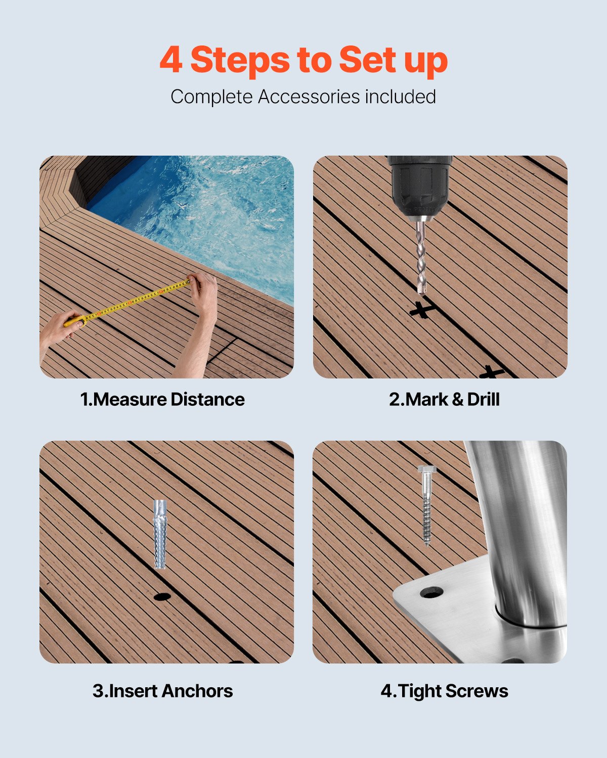 Pool Handrail, 30" x 30" Swimming Pool Stair Rail, 2 PCs Stainless Steel Stair Pool Hand Rail Rated 375lbs V952-BXGY30X302PCSXI6UV0