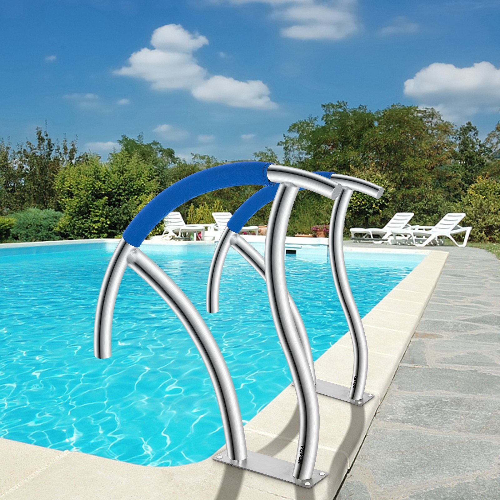 Pool Handrail, 30" x 30" Swimming Pool Stair Rail, 2 PCs Stainless Steel Stair Pool Hand Rail Rated 375lbs V952-BXGY30X302PCSXI6UV0