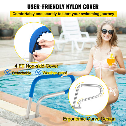 Pool Rail 30x22 Pool Railing 304 Stainless Steel 250LBS Load Capacity Silver Rustproof Pool Handrail V952-BXGYCFS3W30X22YC1V0
