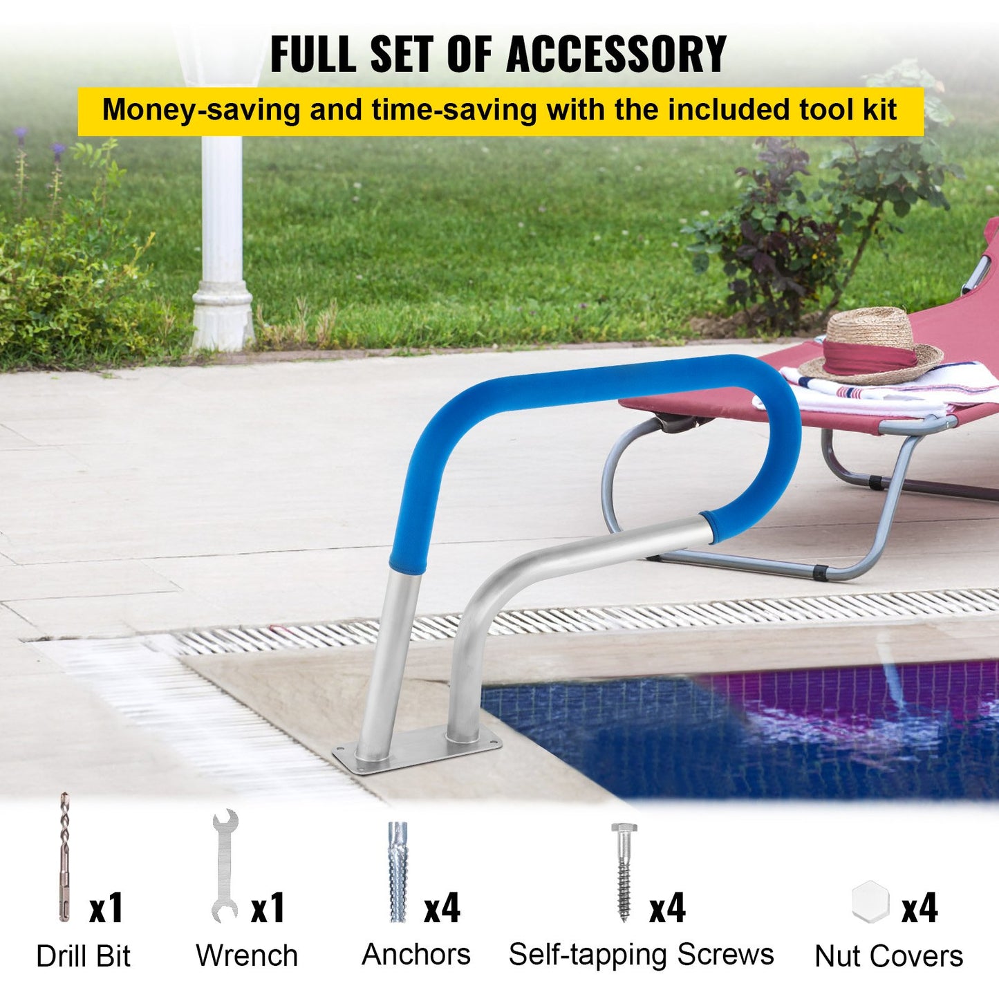 Pool Rail 30x22 Pool Railing 304 Stainless Steel 250LBS Load Capacity Silver Rustproof Pool Handrail V952-BXGYCFS3W30X22YC1V0