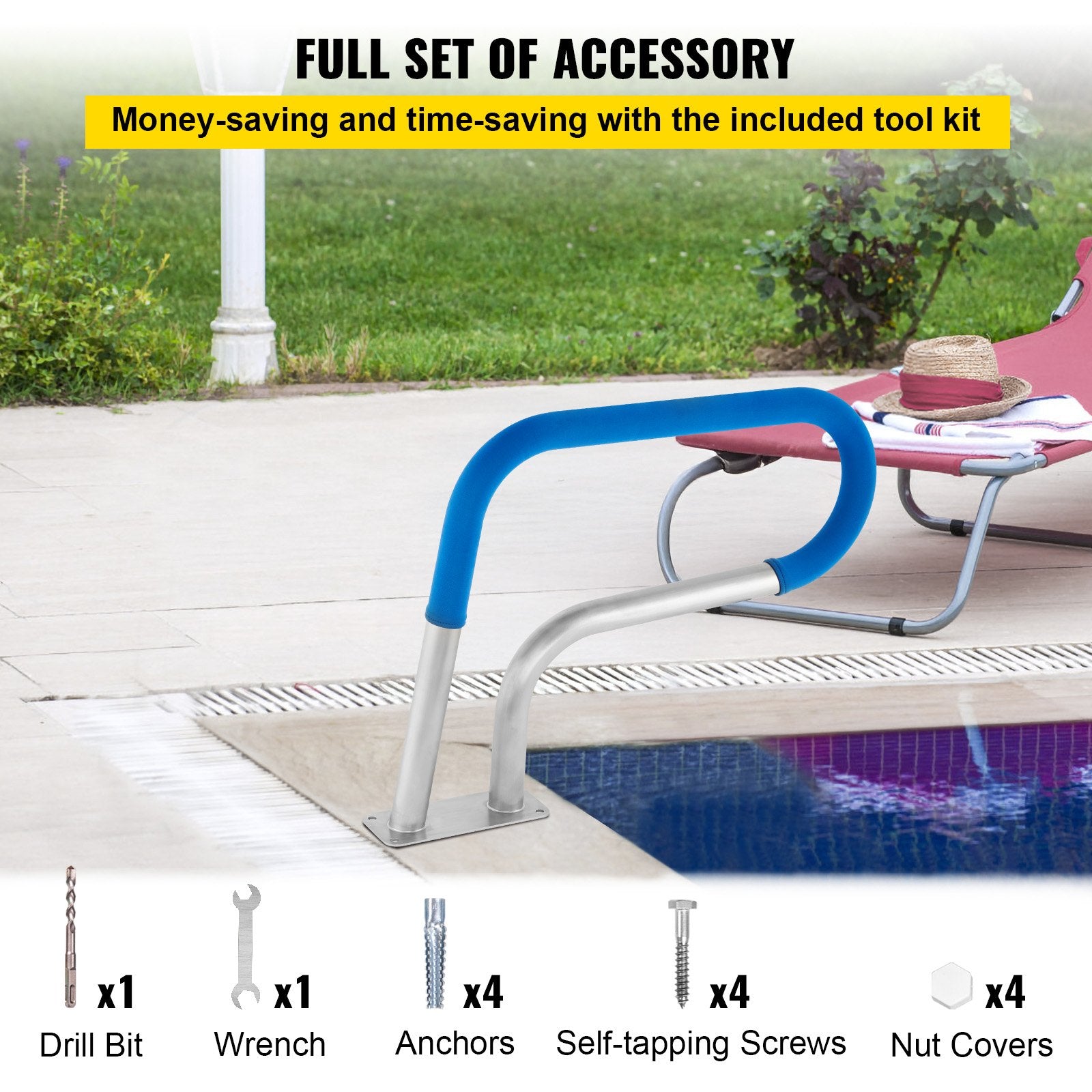Pool Rail 30x22 Pool Railing 304 Stainless Steel 250LBS Load Capacity Silver Rustproof Pool Handrail V952-BXGYCFS3W30X22YC1V0