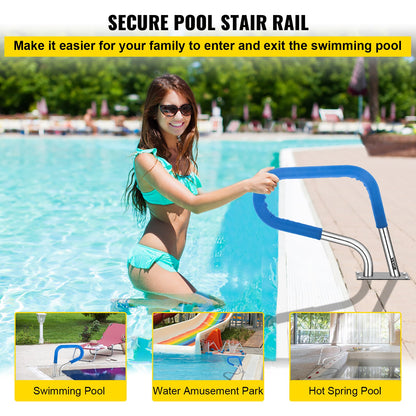 Pool Rail 32x23 Pool Railing 304 Stainless Steel 250LBS Load Capacity Silver Rustproof Pool Handrail V952-BXGYCFS3W32X23YC1V0
