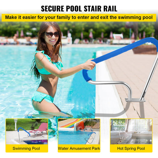 Pool Rail 39x32 Pool Railing 304 Stainless Steel 250LBS Load Capacity Silver Rustproof Pool Handrail V952-BXGYCFS3W39X32YC1V0