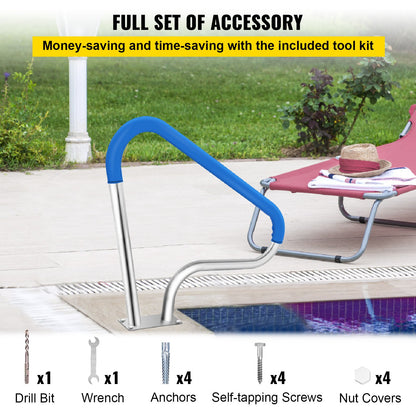 Pool Rail 39x32 Pool Railing 304 Stainless Steel 250LBS Load Capacity Silver Rustproof Pool Handrail V952-BXGYCFS3W39X32YC1V0